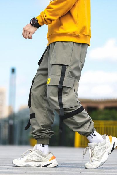 

casual pants men spring and summer new overalls japan style loose version of small leg casual mens joggers pants, Black
