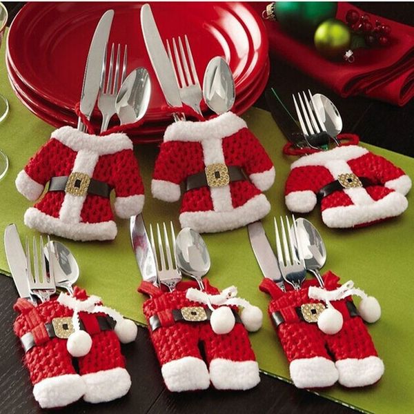 

6pcs santa claus suit christmas silverware holder pocket 3 pants /3 jackets new year christmas decorations for home navidad #15