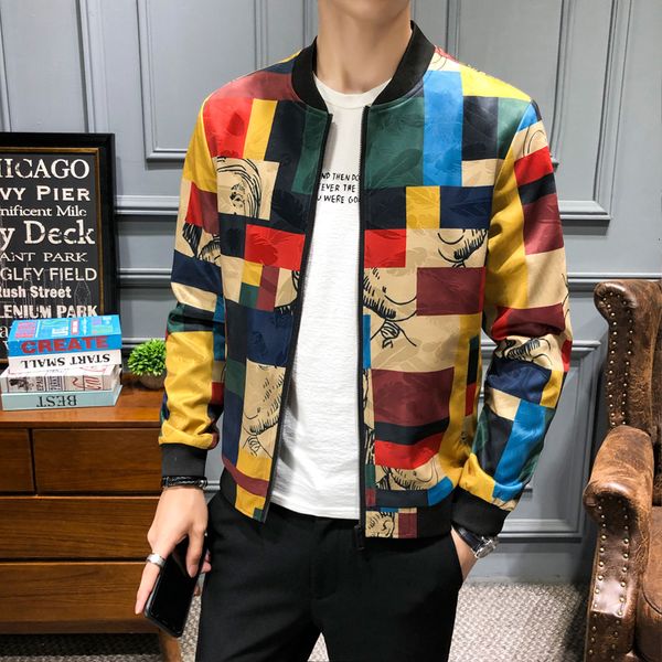 

vintage jacket men floral bomber jacket men patchwork lattice long sleeve zipper jackets coat men's pilot plus size m-5xl, Black;brown