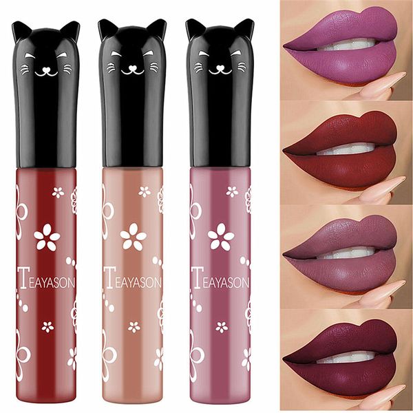 

cute cat matte liquid lipstick nude batom lipgloss makeup high pigment lip tint gloss long lasting moisturizer lips maquiagem