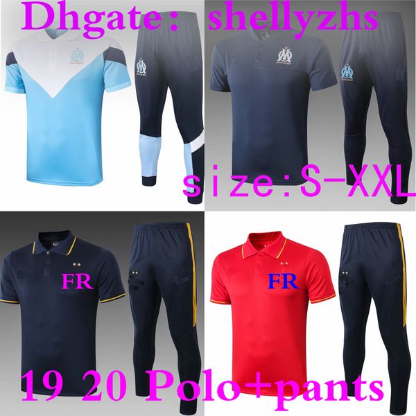 

polo+pants soccer shirts 19 20 olympique de marseille short sleeve training kit 2019 france soccer polo shirts payet maillot de full kit, Black