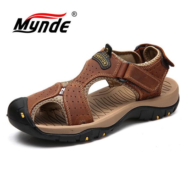 

mynde brand genuine leather men's shoes summer 2019 new sandals men beach sandals fashion casual shoes slippers big size 38-47, Black