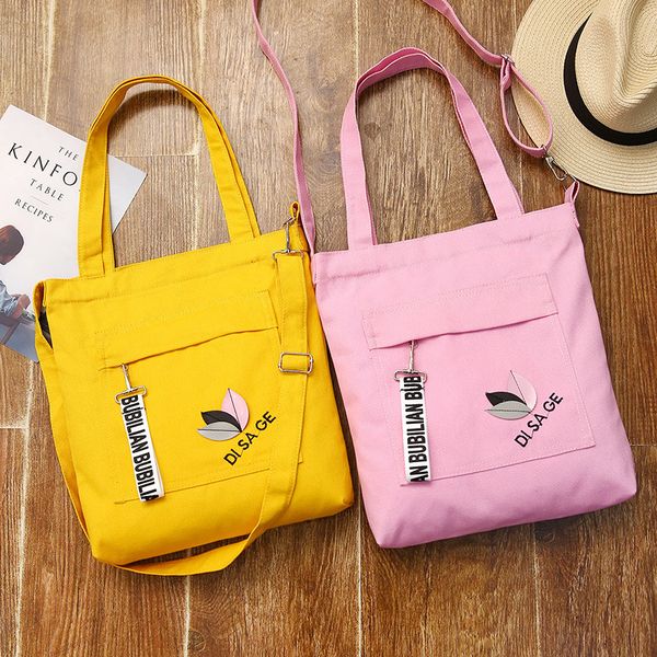 

hazy beauty leaf solid color single shoulder woman shopping bag yellow canvas bag girls fashion crossbody school tote