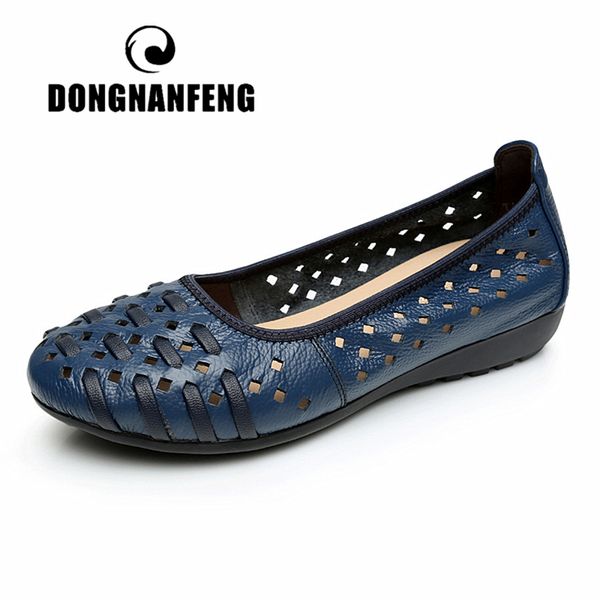 

dongnanfeng mother women shoes sandals flats hollow out genuine leather slip on loafers casual vintage plus size 42 43 hn-1627, Black
