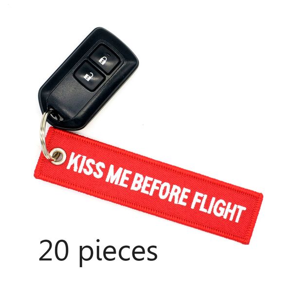 

20pieces/lot sell kiss me before flight keychain car key chain fabric embroidery bag charms for aviation special luggage red tag, Silver
