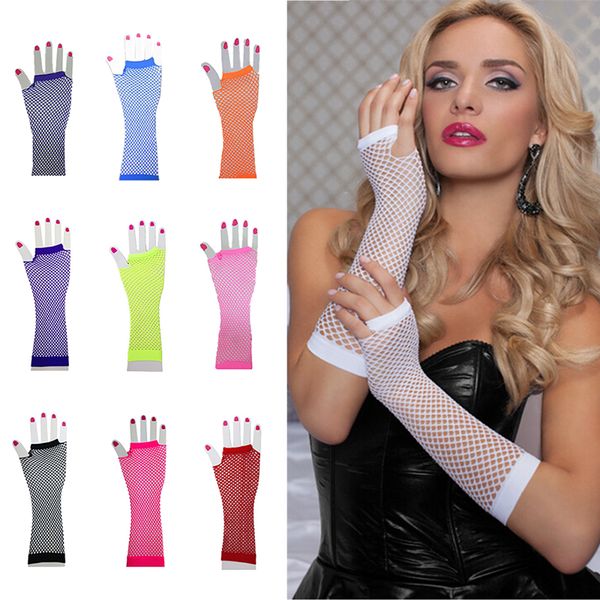 

2019 punk goth summer cool charm lady disco dance costume lace fingerless mesh fishnet gloves female black guantes woman, Blue;gray