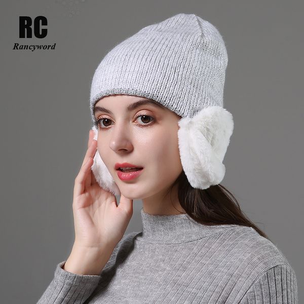 

rancyword] new winter cap women warm woolen knitted fashion hat ear protection cap woman fur accessories rc2071, Blue;gray