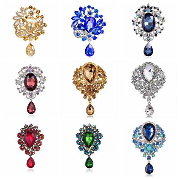 

women fashion enamel rhinestones brooches colorful crystal multicolor waterdrops hijab pins brooch pins dropshipping, Gray