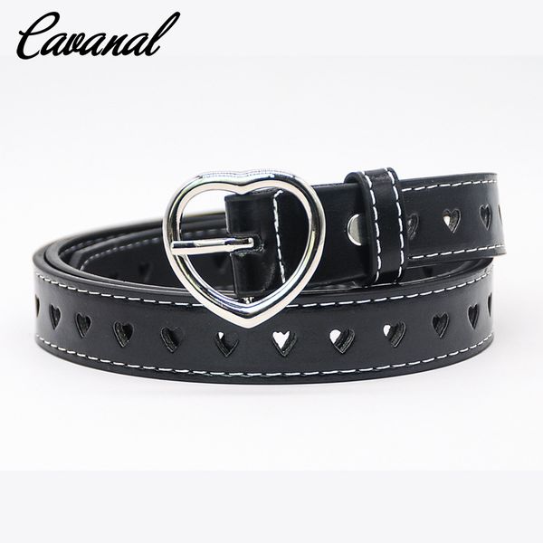 

black heart belt buckle porous belt hollow women fashion casual fine belts for women 2019, Black;brown
