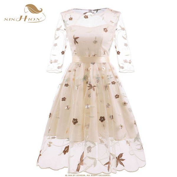 

sishion christmas dress women ladies formal elegant lace floral embroidery party apricot pink dresses vestidos vd0947, White;black
