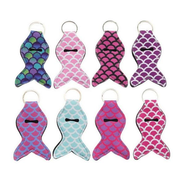 

mermaid chapstick holder neoprene lipstick keychain personal chapsticks wrap key ring sleeve women balm holder party favor 100pcs dhw1756, Red;brown
