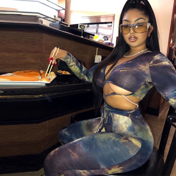 

cross-border new spot tie-dyed printed bandage tight two-piece large suit, White