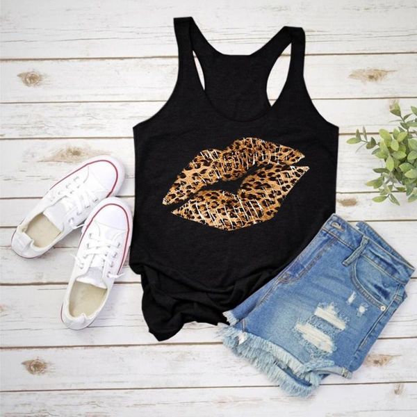 

2020 summer women leopard lips print sleeveless cotton tank ladies vest oversize casual loose tee shirt female tanks, White