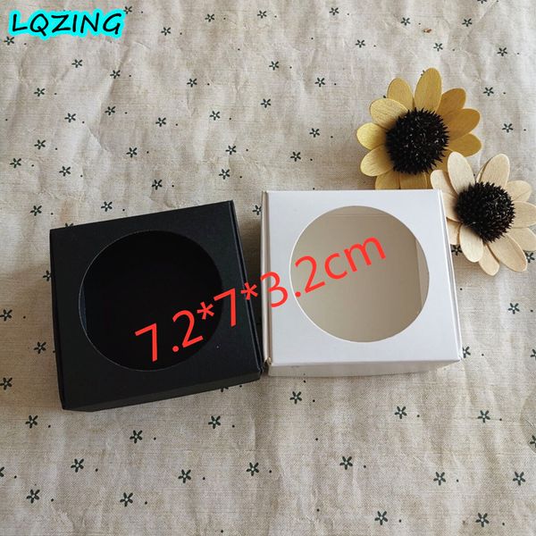

80pcs round window paper kraft box packaging handmade soap/candle/make up pack gift box personalized white/black/brown