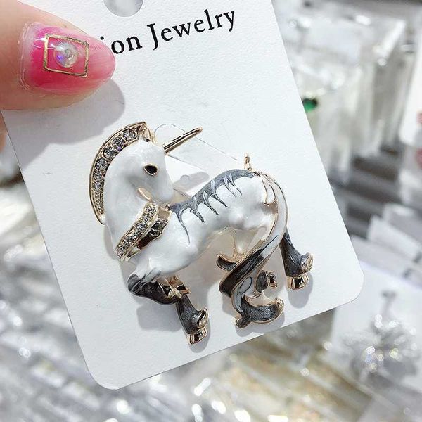 

ajojewel hand painted unicorn jewelry girl gift brooch rhinestone animal brooches pins wholesale, Gray