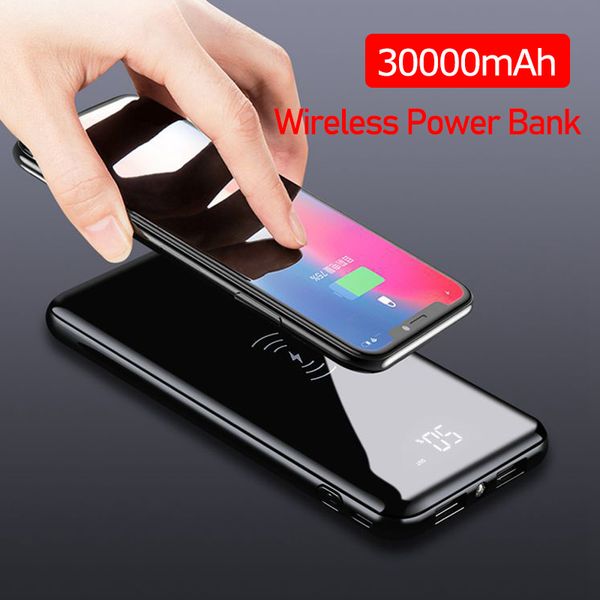 

qi wireless power bank charger 30000mah for iphone 11 xs max samsung power bank dual usb charger wireless external battery bank