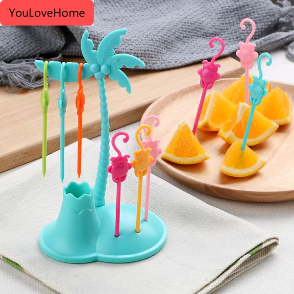 

home decor for party coconut and monkey with fork holder fruits fork set series snack dessert forks vegetable fork