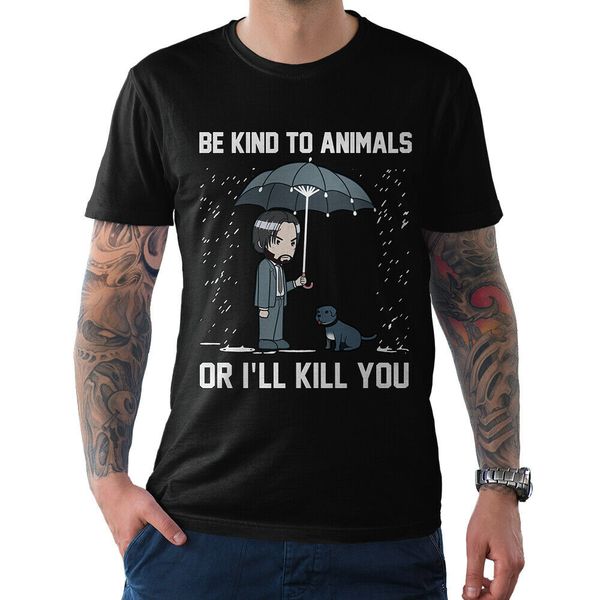 

keanu reeves john wick movie t shirt, be kind to animals or i kill you funny tee print t-shirt harajuku short sleeve men top, White;black