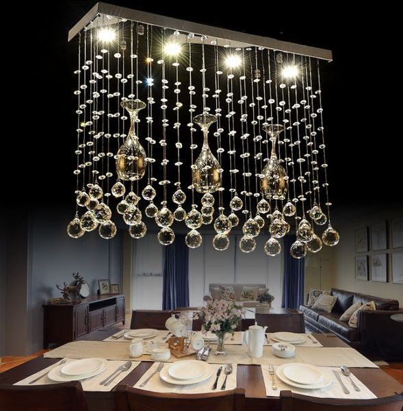 Creative Rectangular Wine Glass Crystal Led Chandelier Lighting For Dining Room Bedroom Bar Counter Llfa Lantern Chandelier Globe Chandelier From