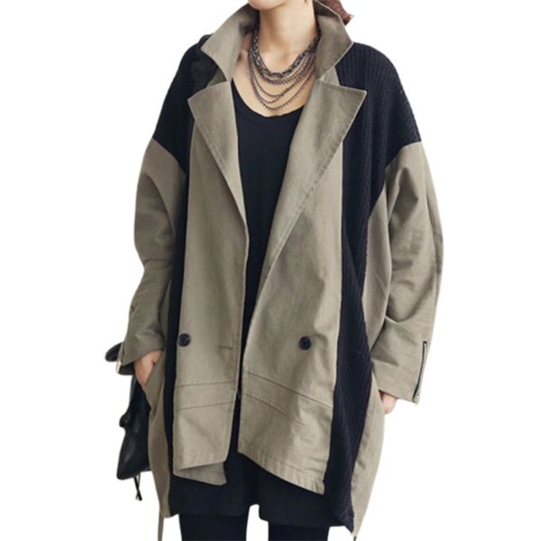 

autumn hat windbreaker long leisure sleeve cardigan loose coat tide shein casacos feminino manteau femme moda mujer clothes, Tan;black