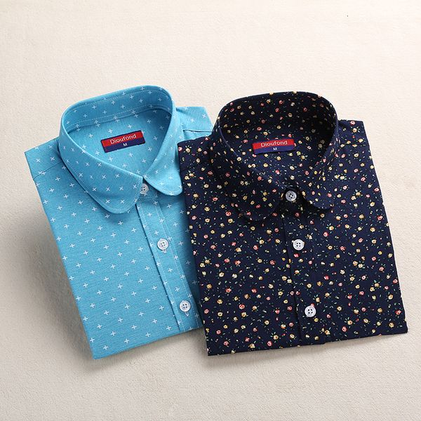 

blouse women blue navy print blouse long sleeve sun flower shirt print women cotton blouse shirt turn down collar spring, White