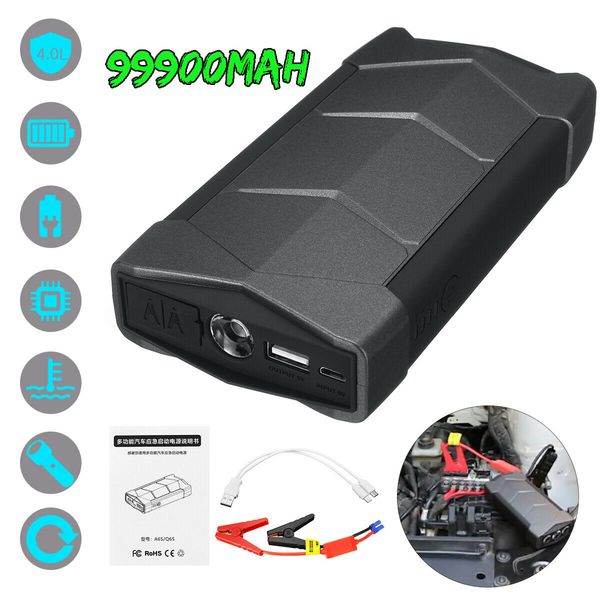 

99900mah 12v car jump starter booster lcd usb charger battery phone power bank car battery booster starting device