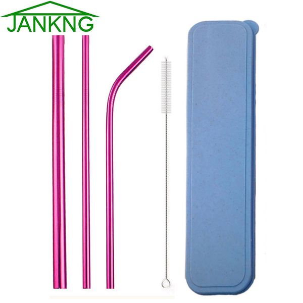 

5pcs extra wide straw reusable 304 stainless steel straw set with box colorful drinking metal pearls milkshakejuice