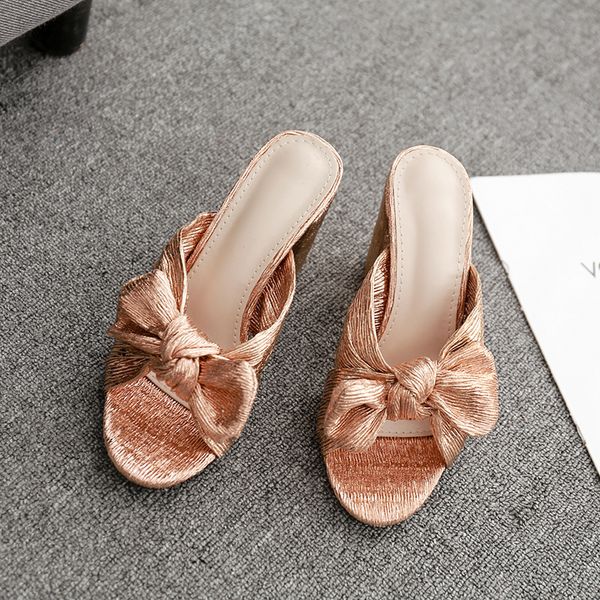 

shoes slippers flat slipers women heeled mules gold sandals butterfly-knot slides 2019 heels synthetic pu short plush rubber, Black