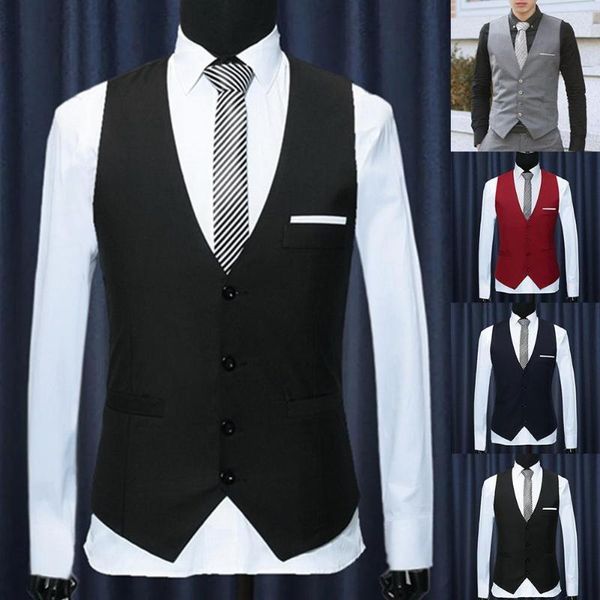 

vests for men suit vest male waistcoat fashion office solid color v neck sleeveless button vest casual formal business jacket, Black;white