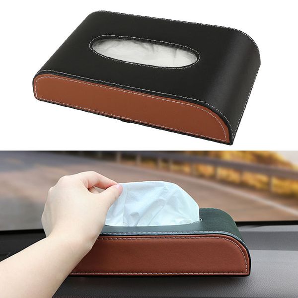 

1 pcs pu leather car tissue box auto container towel napkin paper holder car sun visor holder tissue boxes