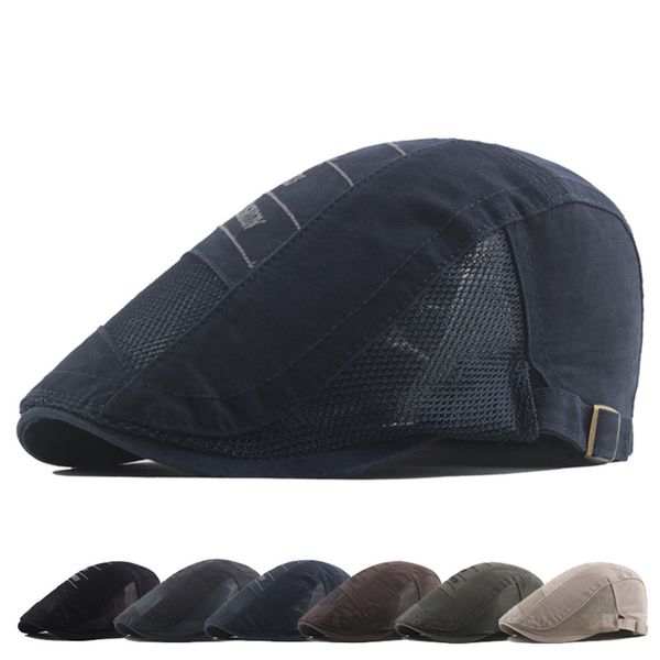 

man solid color newsboy baker boy flat cap mens breathable master hat, Blue;gray