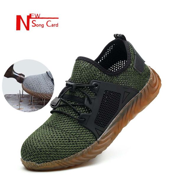 

new song card men's breathable safety shoes outdoor indestructible anti-smashing steel toe lightweight sneaker ryder work shoes, Black
