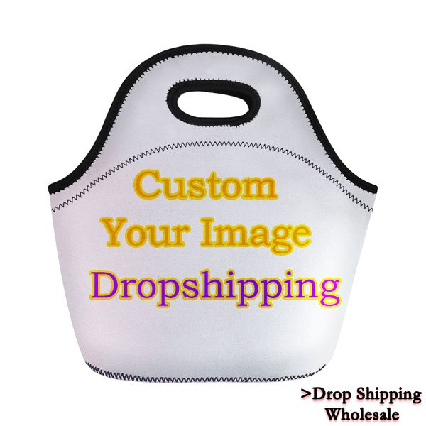

women lunch bag for kids customized image print thermal lunch container diy girls school cooler tote box dropshipping, Blue;pink
