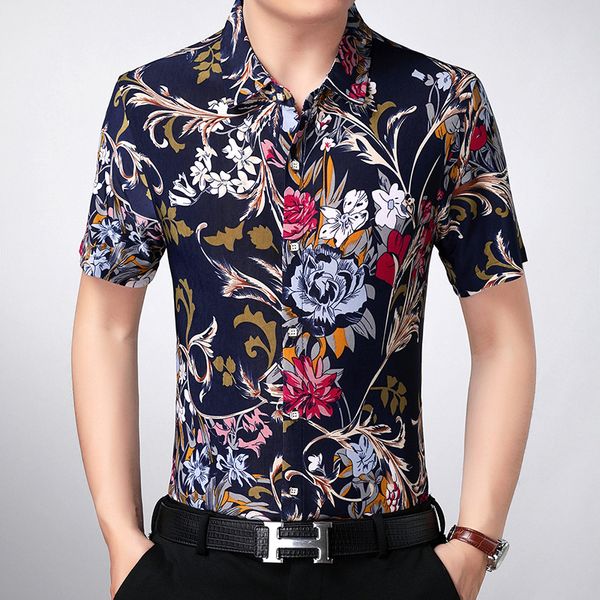 

men's casual shirts c-18020 exquisite floral pattern printing fashion short sleeve shirt summer high-quality soft breathable luxury men, White;black