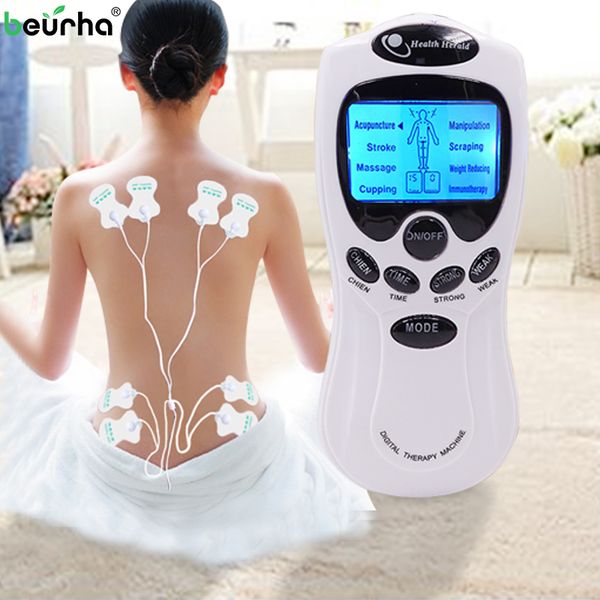

Newest Beurha Electric herald Tens Acupuncture Body Muscle Massager Digital Therapy Machine 8 Pads For Back Neck Foot Leg health Care