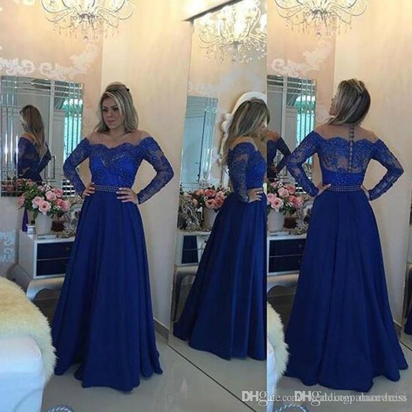 

sexy royal blue a line вечерние платья sheer jewel шеи бисером кружева аппликация длина пола foraml партии платья выпускного вечера платья н, Black;red