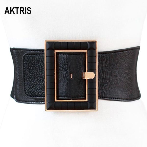 

aktris ladies design decorative pu leather elastic waistband black waistline patent leather wide belt for women 75mm width ak011, Black;brown