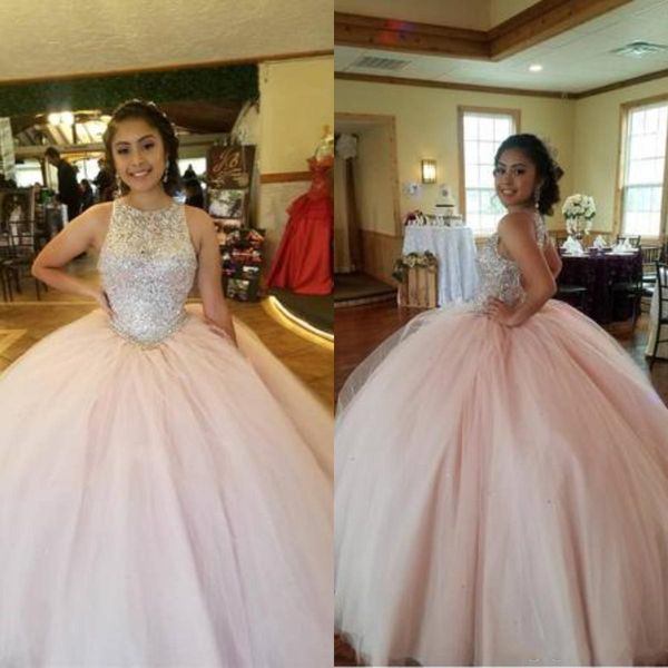 

2020 Современные Розовый кристалл Лучшие платья Quinceanera Jewel бальное платье Тюль Vestidos