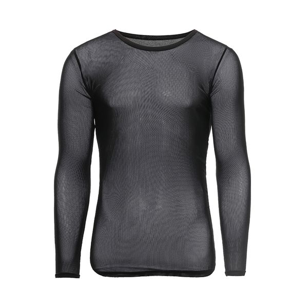 

men's undershirts gay nylon mesh see through sheer long sleeves t shirts male compression shirts tank undershirt, Black;brown