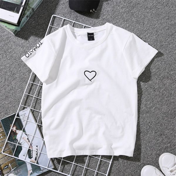 

summer women lovers t shirt for couples casual white women t shirt love heart embroidery print t shirt female