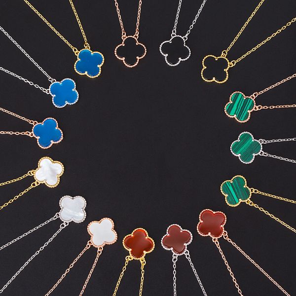 

four-leaf clover sweet necklace silver gold rose gold color black agate simple two-sided four-leaf clover clavicle pendant chain