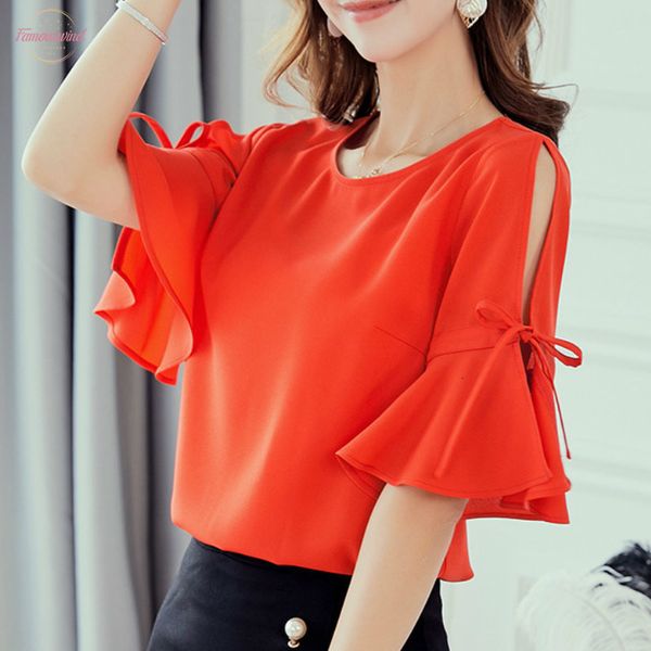 

korean womens blouses office casual o neck flare sleeve off shoulder slim shirts summer blouse 2020 streetwear red blusas, White