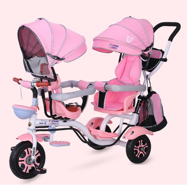 

4 in 1 twin babby stroller children's tricycle double seat bicycle baby infant child trolleytravel umbrella carriage1-6y