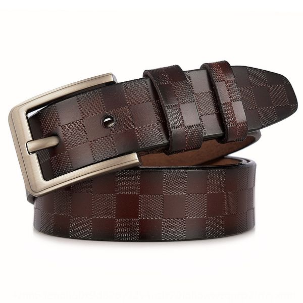 

2020 genuine pin cowhide men's casual pin buckle belt plaid style cowhide belt men's, Black;brown