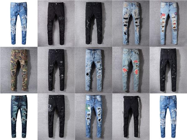 

22 de ign brand ami jean clothing de igner pant off road panther black oldier men lim denim traight biker hole hip hop jean men, Blue