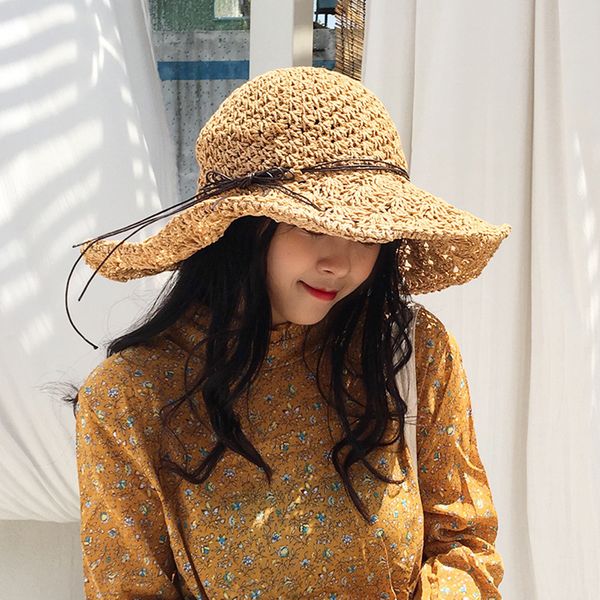 

women wide brim straw sun hats summer bowknot straw caps travel beach folding hat casual sun protection cap leisure sunhats 2019, Blue;gray
