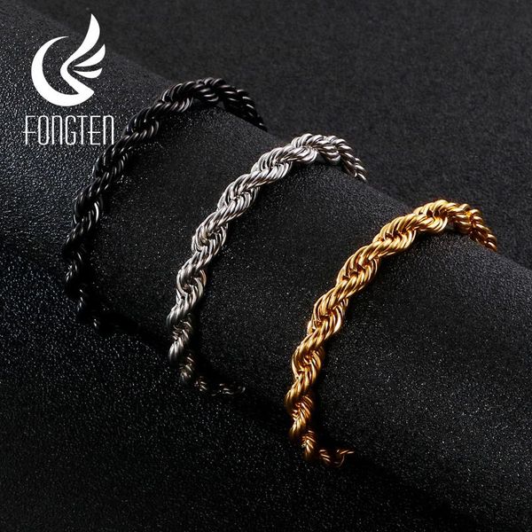 

fongten wholesale simple twisted link chain bracelet for men stainless steel black hand chain bracelets male jewelry gift
