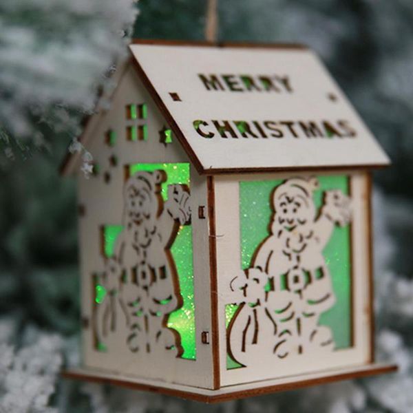 

cute mini wood hollow house christmas light xmas tree hanging pendant decor
