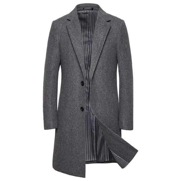 

new autumn winter wool coats men casual slim fit thicken warm long jackets plus size dress collar business outwear male clothes, Black