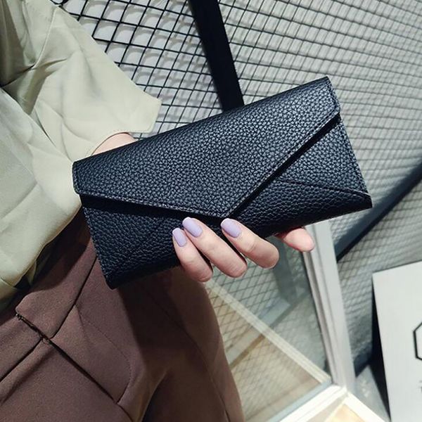 

wristlet fashion envelope women wallet solid color 2fold 4colors pu leather wallet long ladies clutch coin purse, Red;black